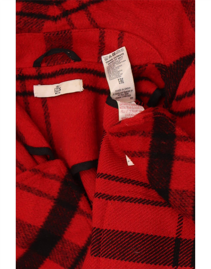 Marks & Spencer Girls Overcoat 11-12 Years Red Plaid Polyester