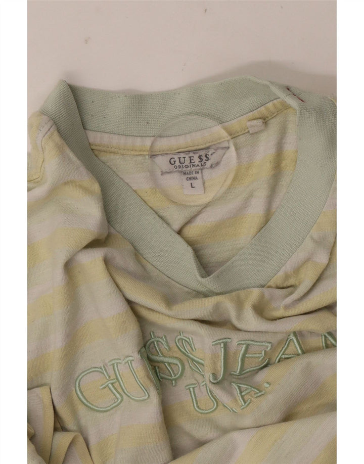 Guess Mens Graphic T-Shirt Top Large Yellow Striped
