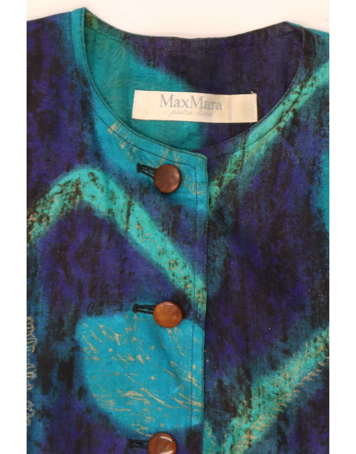 Max Mara Veste blazer à manches 3/4 pour femme 7 boutons UK 14 Bleu moyen floral