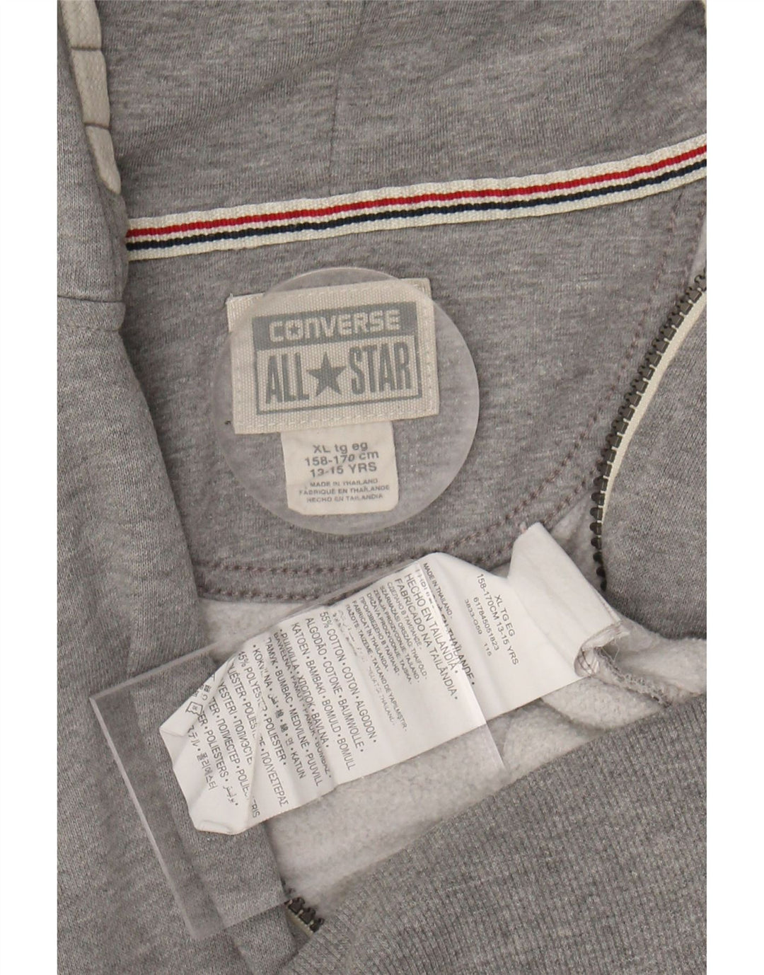Suéter CONVERSE para meninas com capuz e zíper 13-14 anos XL cinza algodão