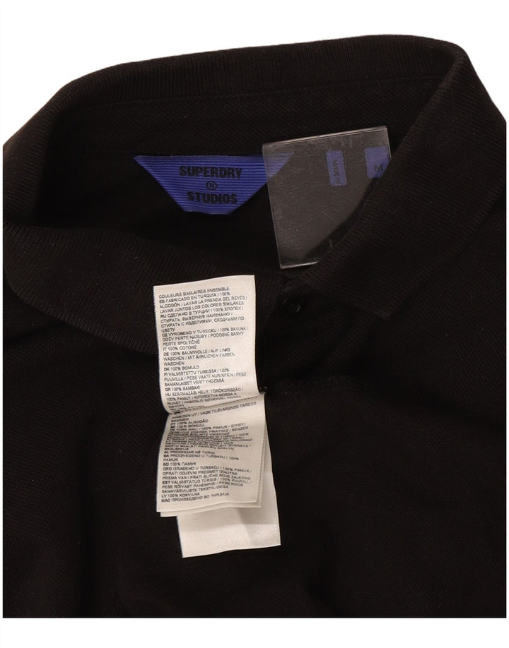 Superdry Mens Long Sleeve Polo Shirt Medium Black Cotton