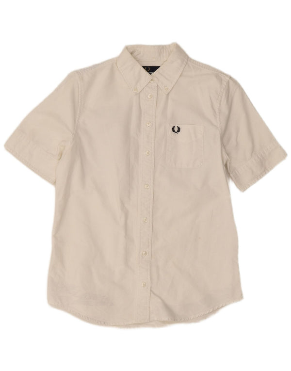 Fred Perry Damen Kurzarmhemd UK 8 Small Weiße Baumwolle