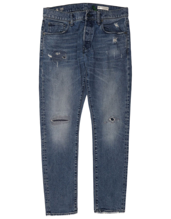 G-Star Mens 3301 Distressed Slim Jeans W33 L32 Blue Cotton