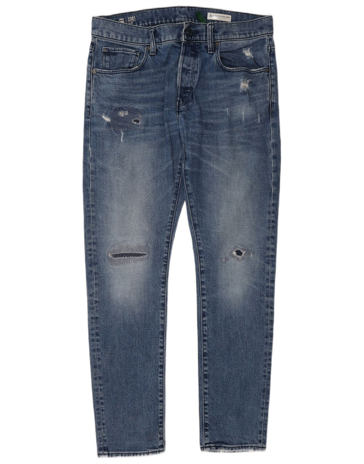 G-Star Mens 3301 Distressed Slim Jeans W33 L32 Blue Cotton