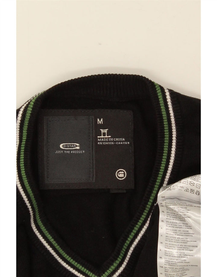 G-STAR Mens V-Neck Jumper Sweater Medium Black Striped Cotton