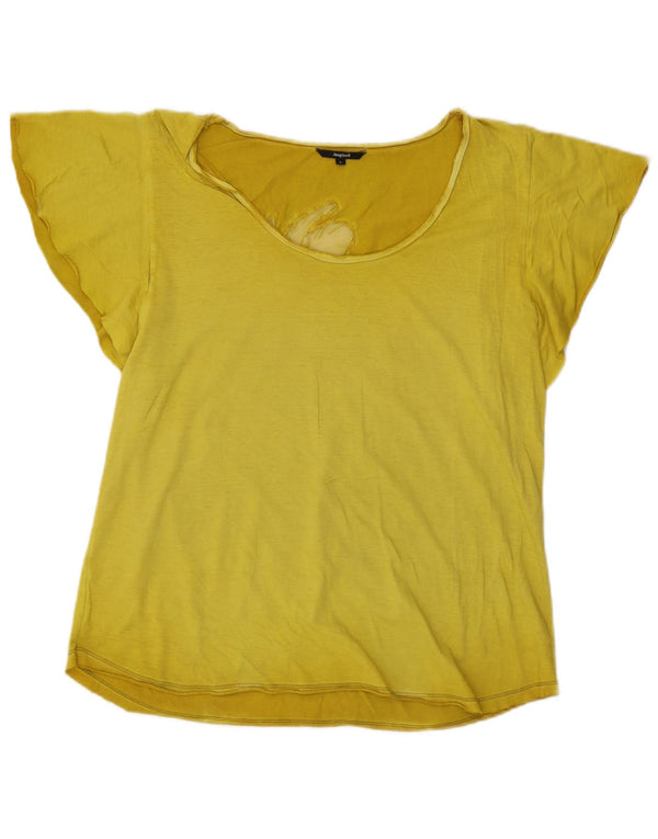 Desigual Mujer Camiseta Gráfica Top UK 40 Grande Amarillo Floral
