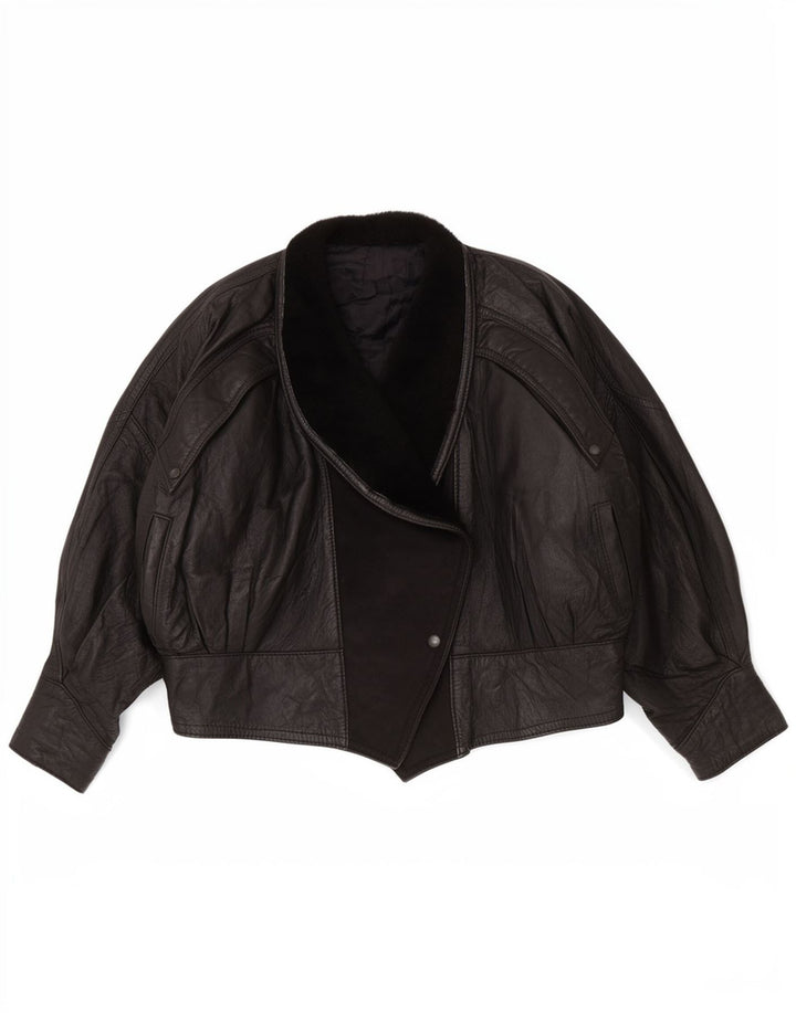 Jaqueta de couro feminina vintage UK 14 grande preta