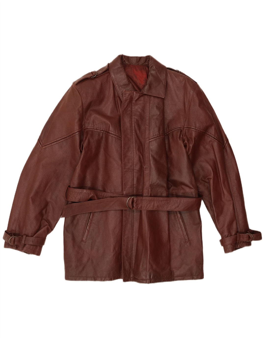 Cappotto in pelle vintage da uomo IT 48 Marrone medio