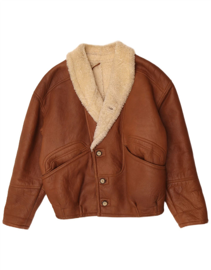 Chaqueta de piel de oveja vintage para hombre IT 48 Marrón medio