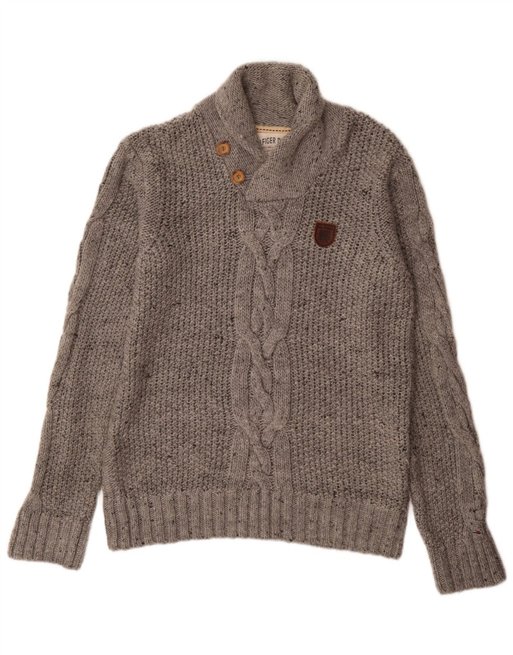 Tommy Hilfiger Herre Shawl Neck Jumper Sweater Medium Grå Akryl