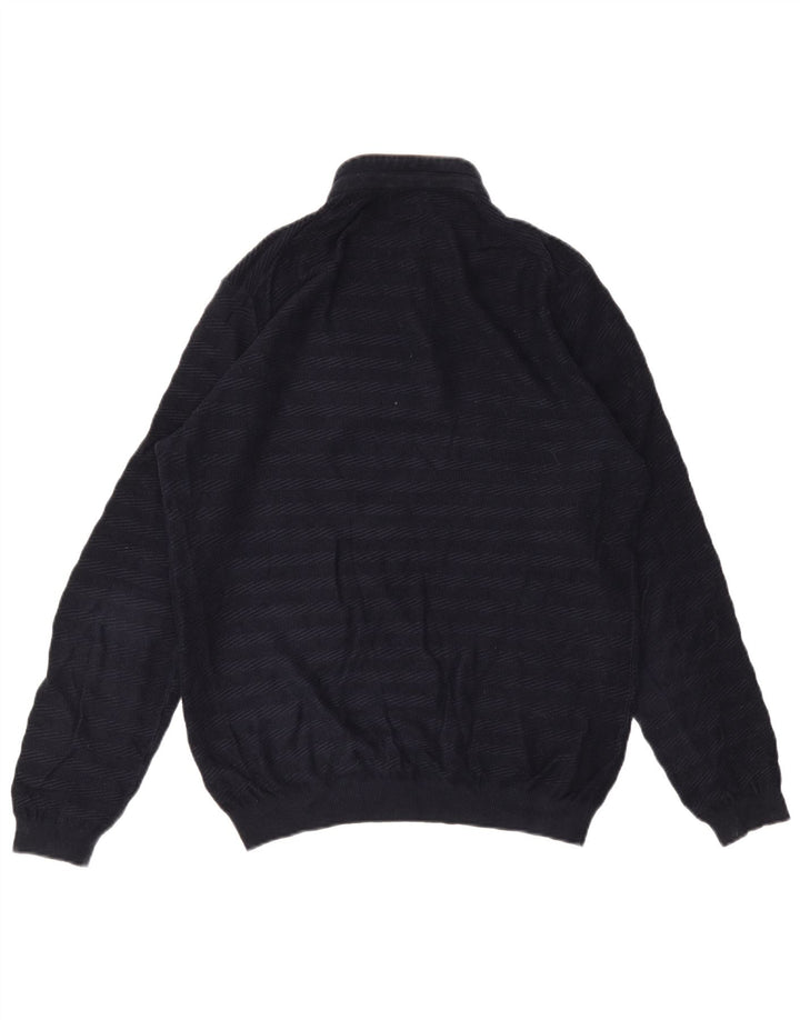 Massimo Dutti Mens Button Neck Jumper Sweater Large Navy Blue Striped