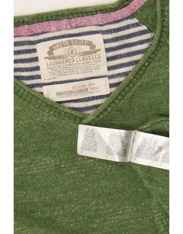 White Stuff Herre Regular Fit V-hals sweater mellemgrøn bomuld