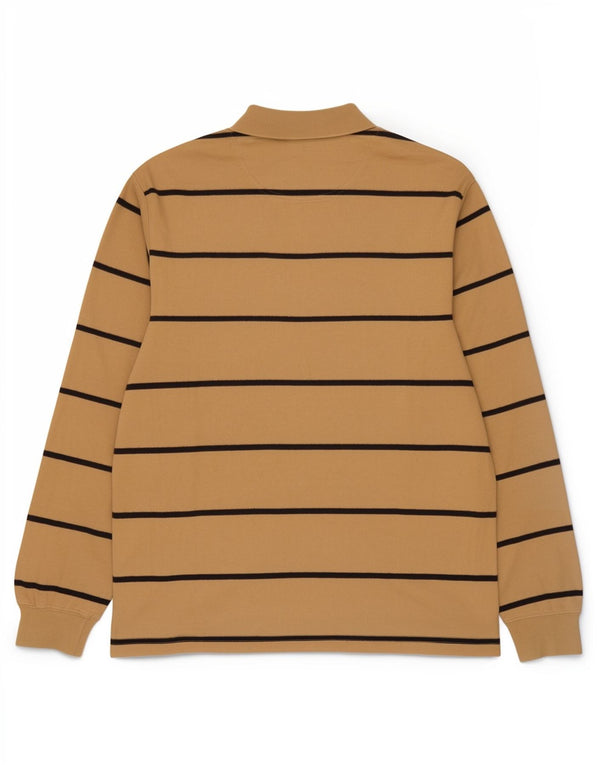 Timberland Mens Long Sleeve Polo Shirt Medium Beige Striped Cotton