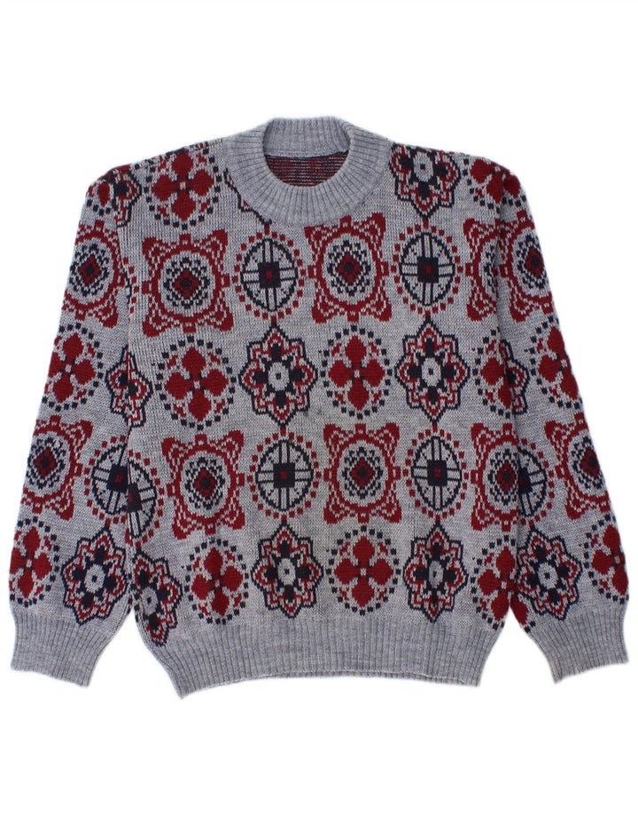 VINTAGE Mens Crew Neck Jumper Sweater Medium Blue Fair Isle