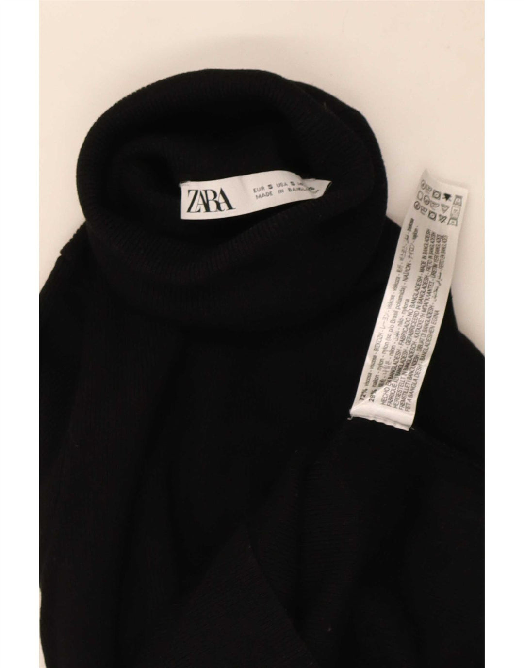 Zara Womens Crop Top Long Sleeve UK 8 Small Black Viscose