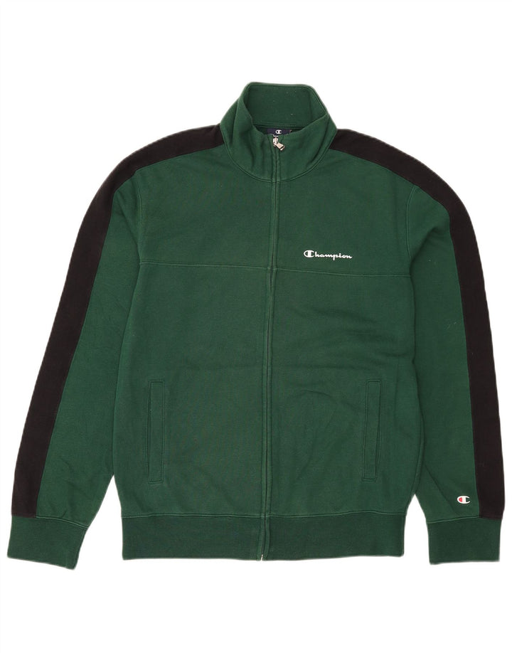 Champion Mens Tracksuit Top Jacket Medium Green Colourblock Cotton