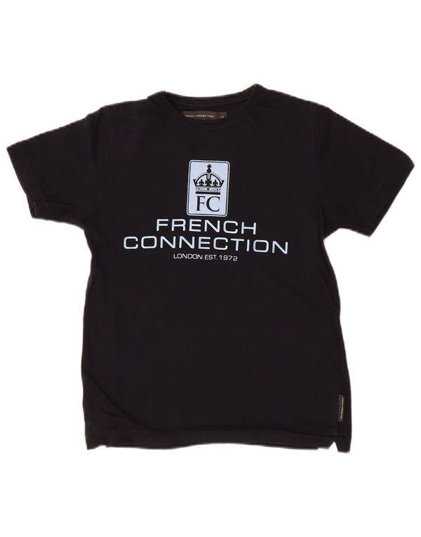 French Connection Boys Graphic T-Shirt Top 7-8 Years Black Cotton