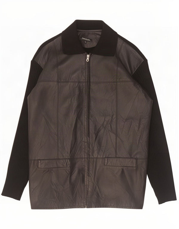 Giacca in pelle vintage da uomo UK 42 XL color block nero