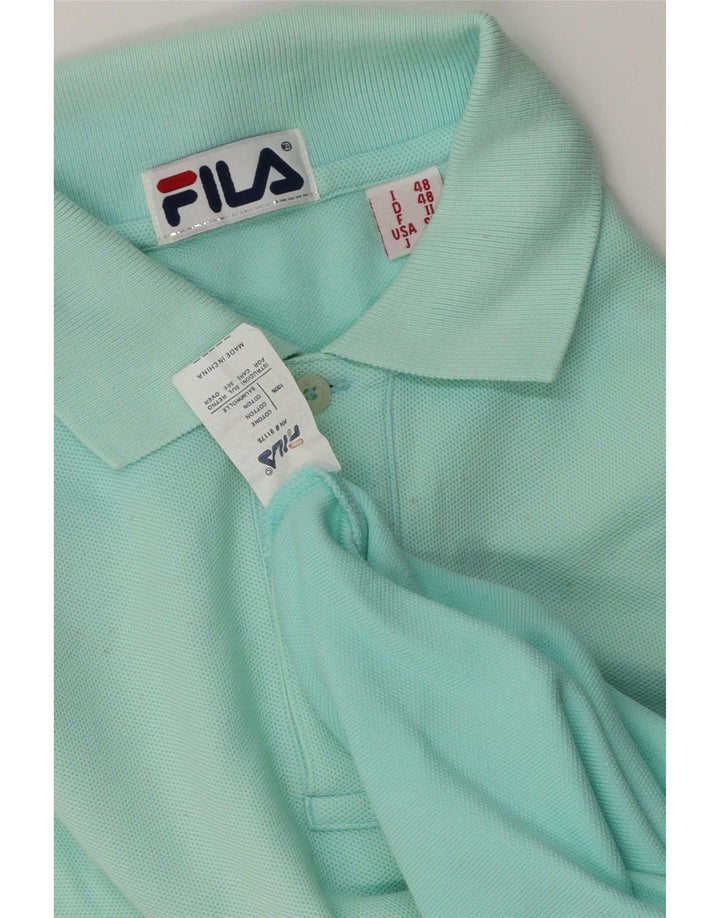 Fila Mens Long Sleeve Polo Shirt IT 48 Medium Turquoise Cotton
