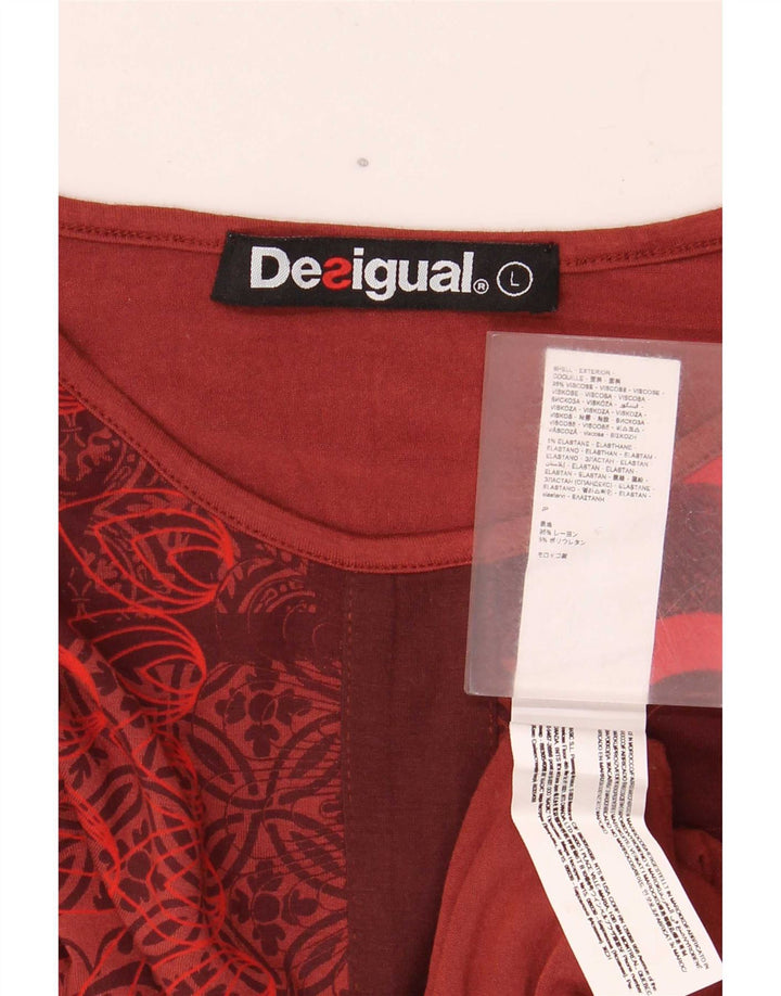 Desigual Womens Abstract Pattern Blouse Top UK 14 Large Rouge Viscose