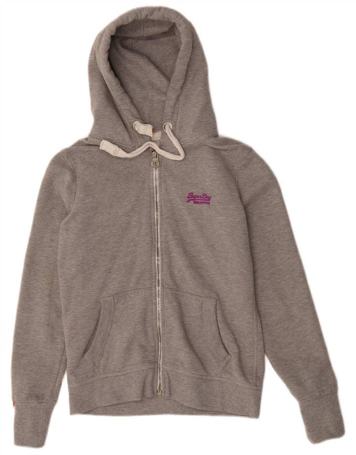 SUPERDRY Womens Zip Hoodie Sweater UK 16 Large Grey Polyester