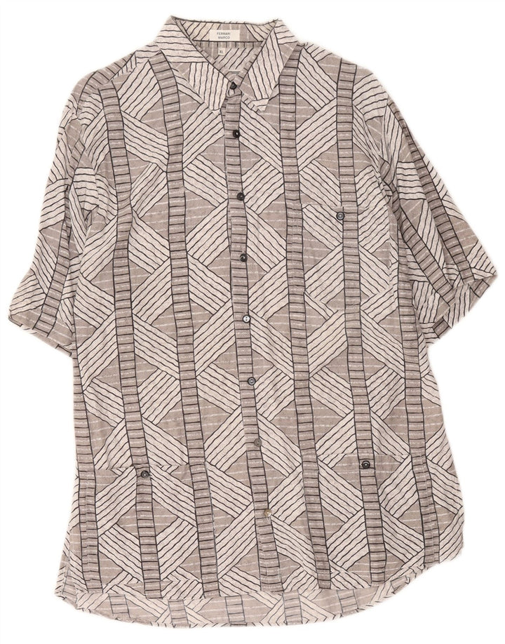 Vintage Mens Short Sleeve Shirt XL Grey Geometric