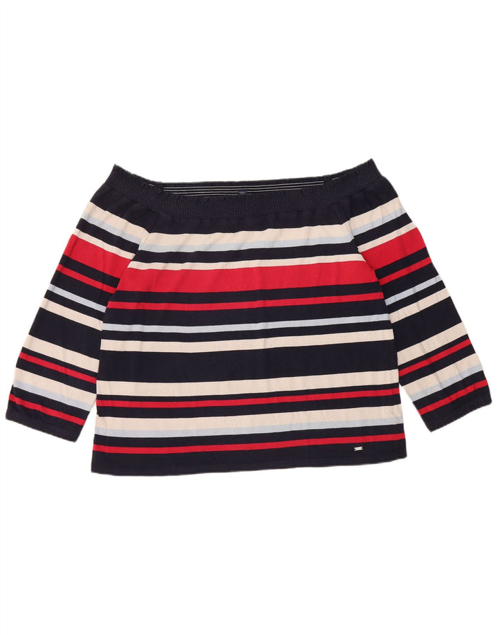 Tommy Hilfiger Womens 3/4 Sleeve Off Shoulder Top UK 14 Large Multicoloured