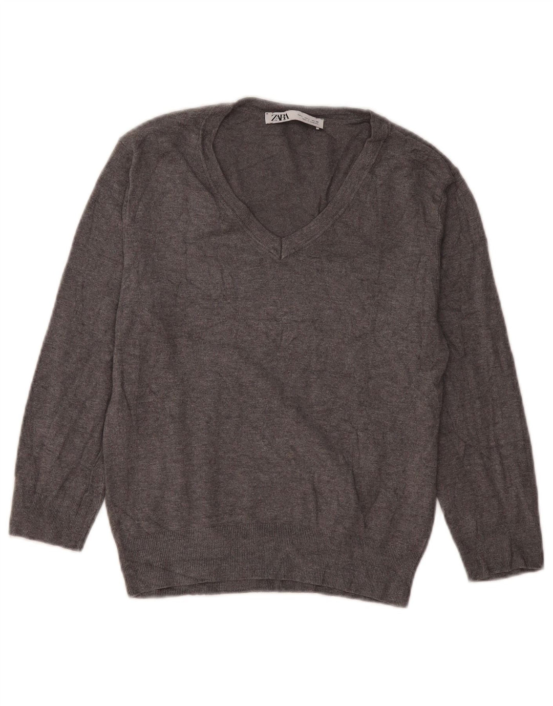 Zara Womens V-Neck Jumper Sweater UK 16 Large Grey