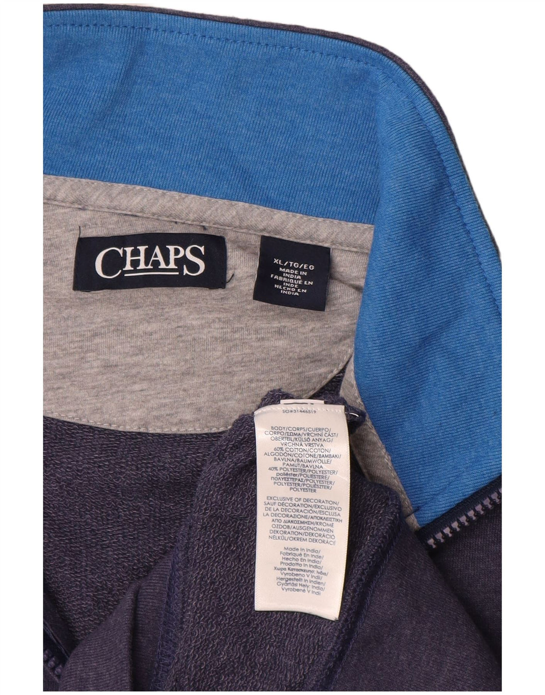 Chaps Mens Zip Neck Sweatshirt Jumper XL Navy Blue Cotton