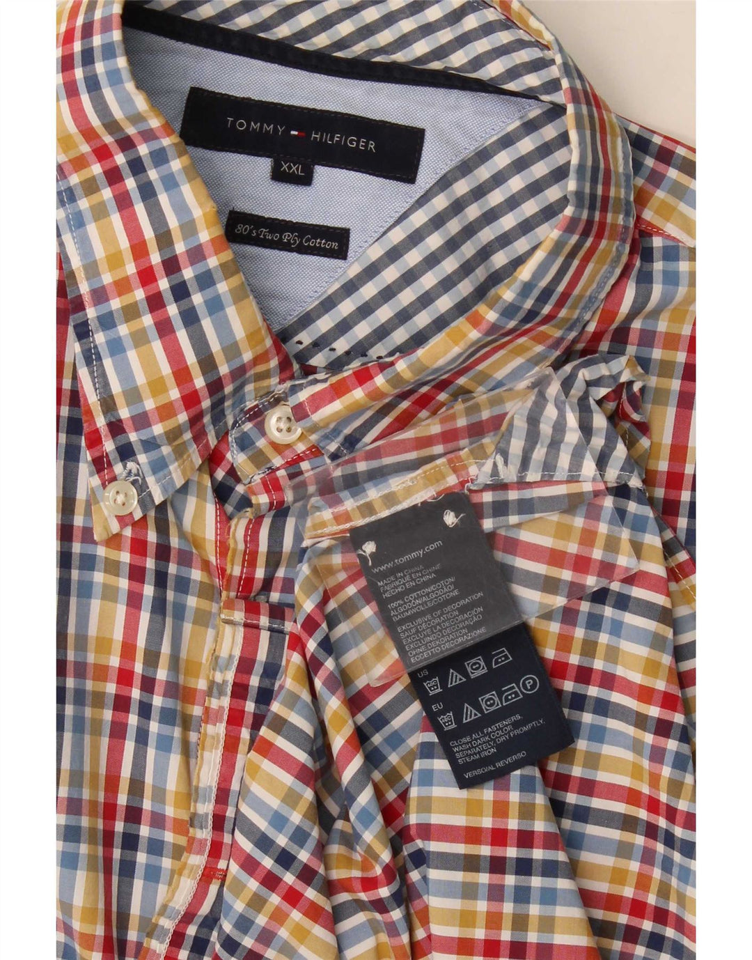 Tommy Hilfiger Herrenhemd 2XL, mehrfarbig, kariert, Baumwolle