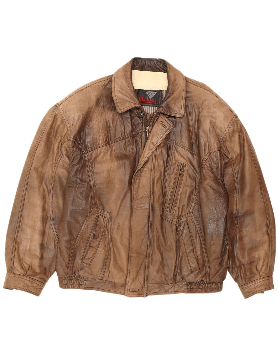 Vintage Mens Bomber Leather Jacket IT 54 2XL Brown Leather Retro