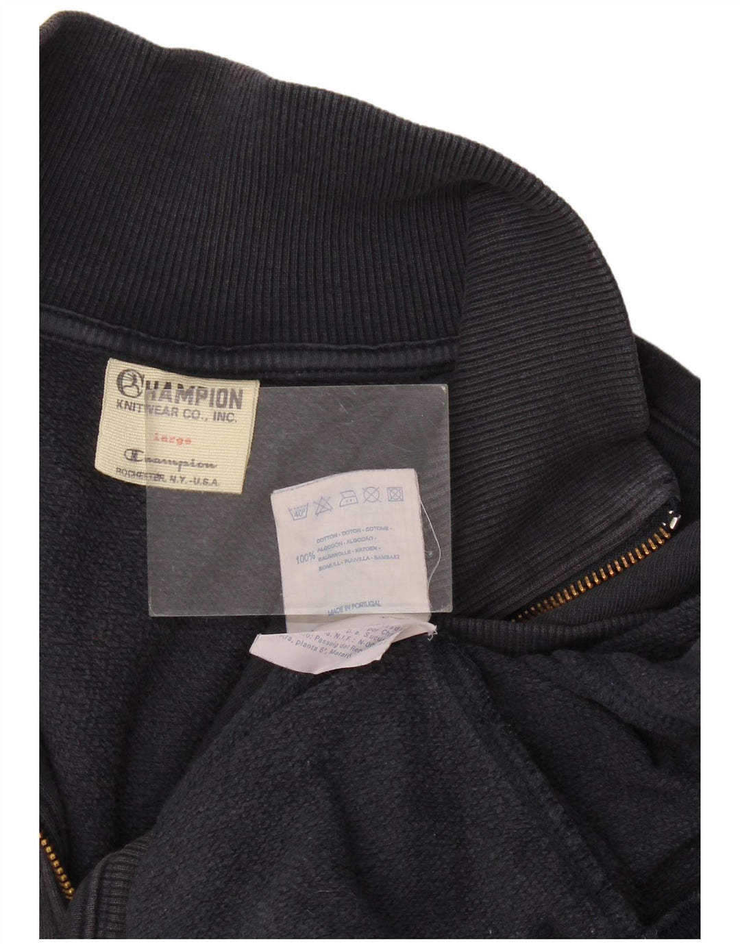 Champion Mens Zip Neck Sweatshirt Jumper Large Navy Blue Cotton