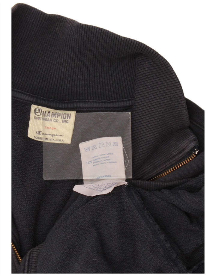Champion Mens Zip Neck Sweatshirt Jumper Large Navy Blue Cotton