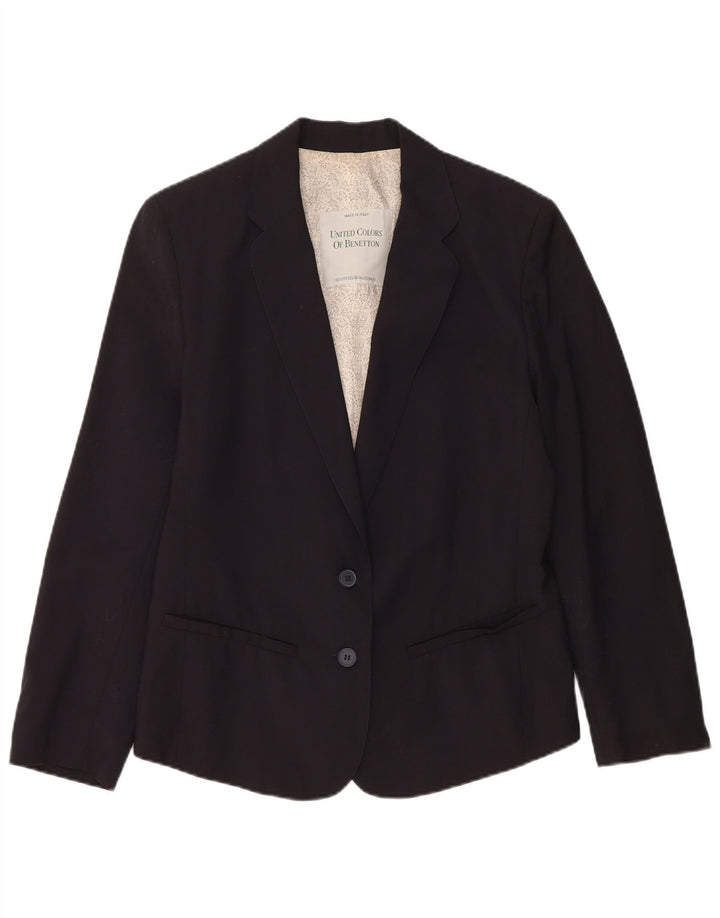 BENETTON Womens 2 Button Blazer Jacket IT 44 Medium Navy Blue Wool