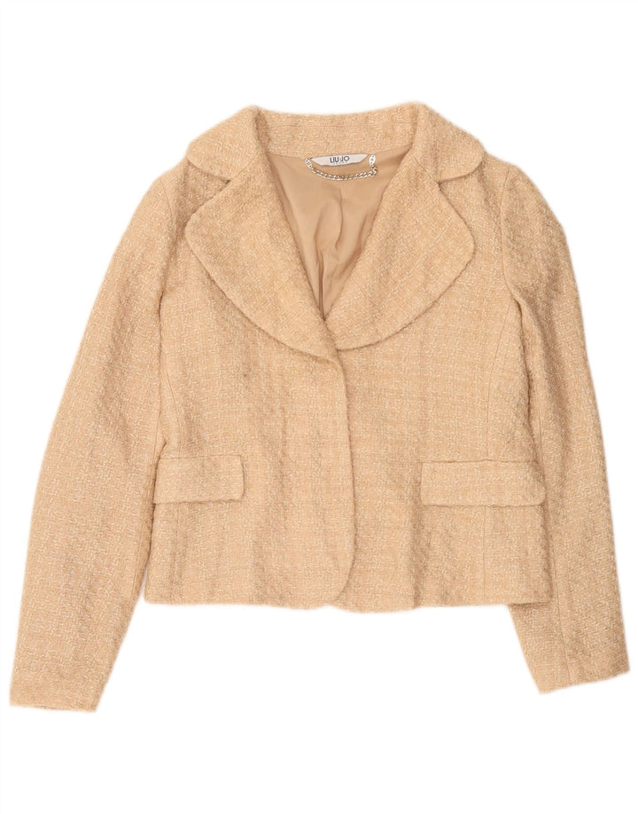 Liu Jo Womens Crop Blazer Jacket IT 44 Medium Beige Acrylic