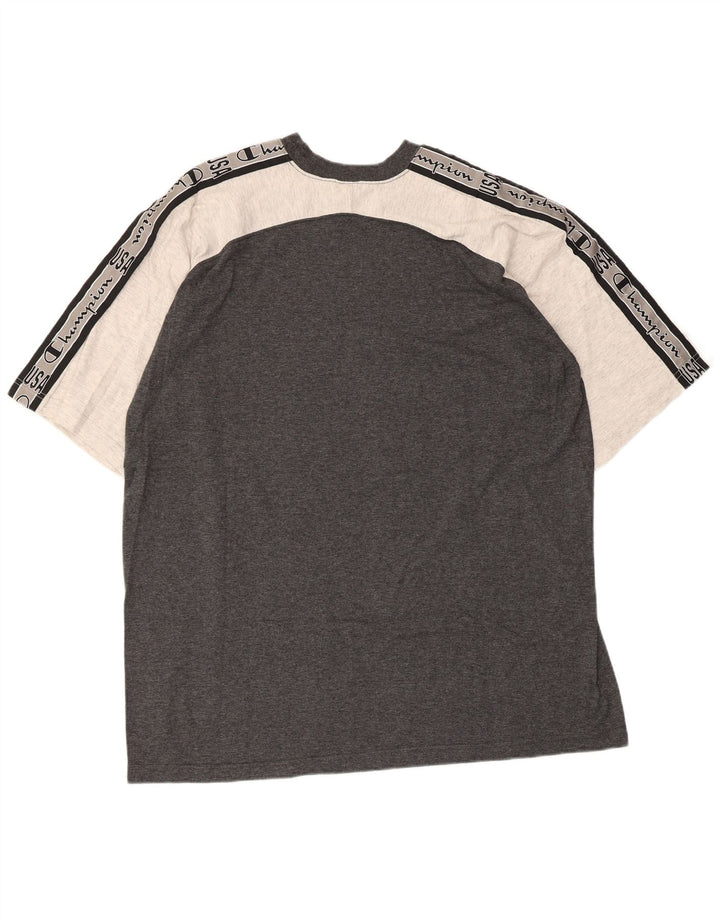 Champion Mens Graphic T-Shirt Top Large Grey Colourblock