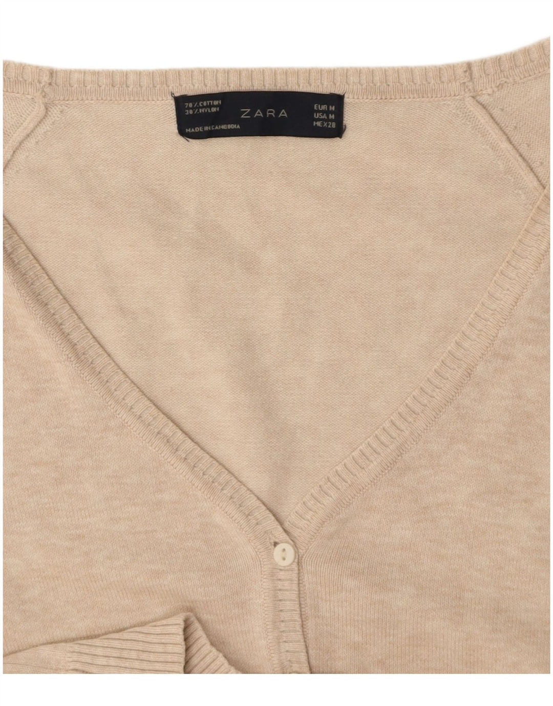 ZARA Womens Cardigan Sweater UK 12 Medium Beige Cotton
