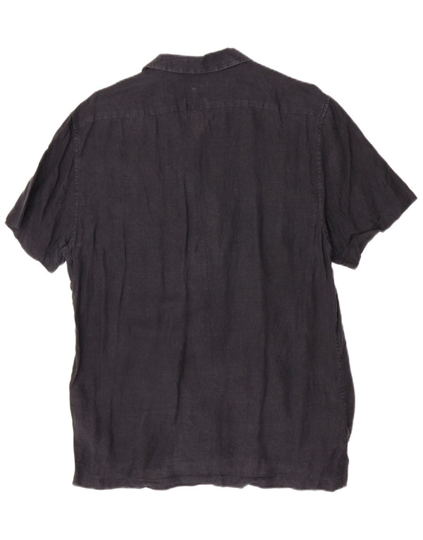 Camisa Reiss de manga corta y ajuste regular para hombre, talla grande, lino azul marino
