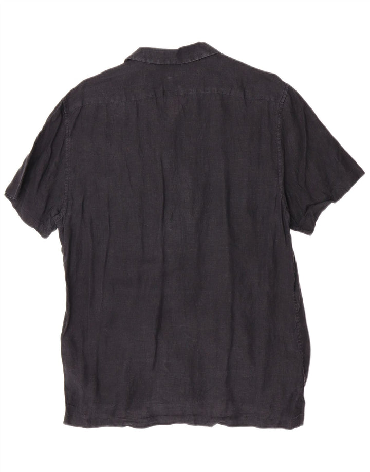 Reiss Mens Short Sleeve Regular Fit Shirt Large Navy Blue Linen
