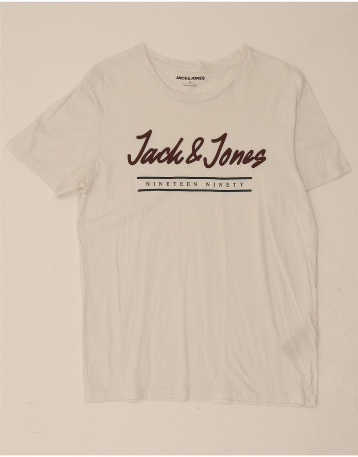 JACK & JONES Mens Graphic T-Shirt Top Medium White Cotton Vintage Jack & Jones and Second-Hand Jack & Jones from Messina Hembry 