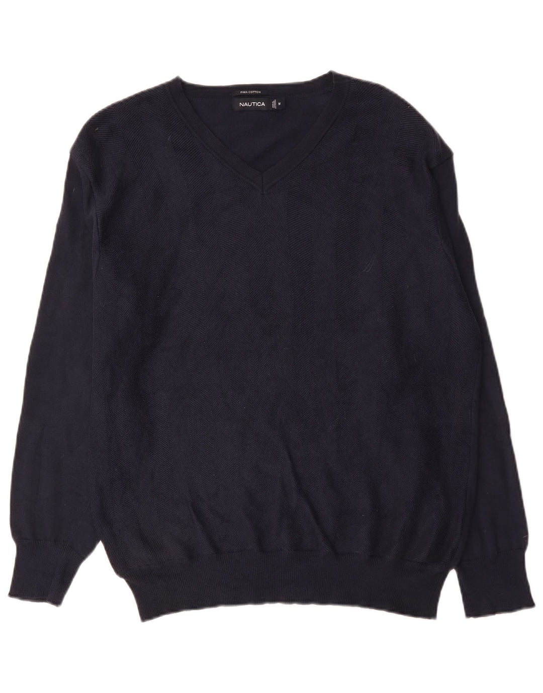 Nautica Mens V-Neck Jumper Sweater Medium Navy Blue Cotton