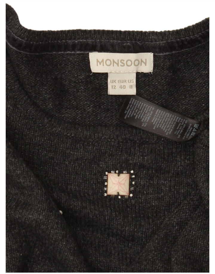 MONSOON Womens Boat Neck Jumper Sweater UK 12 Medium Grey Cotton