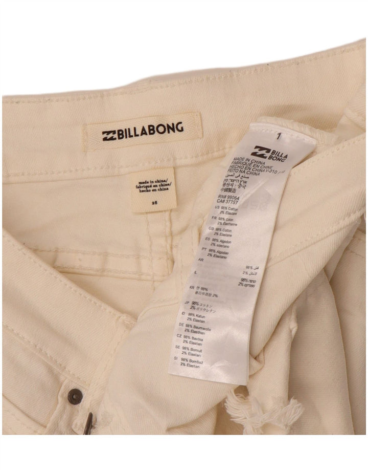 BILLABONG Womens Distressed Denim Hot Pants W26 Small Off White Cotton