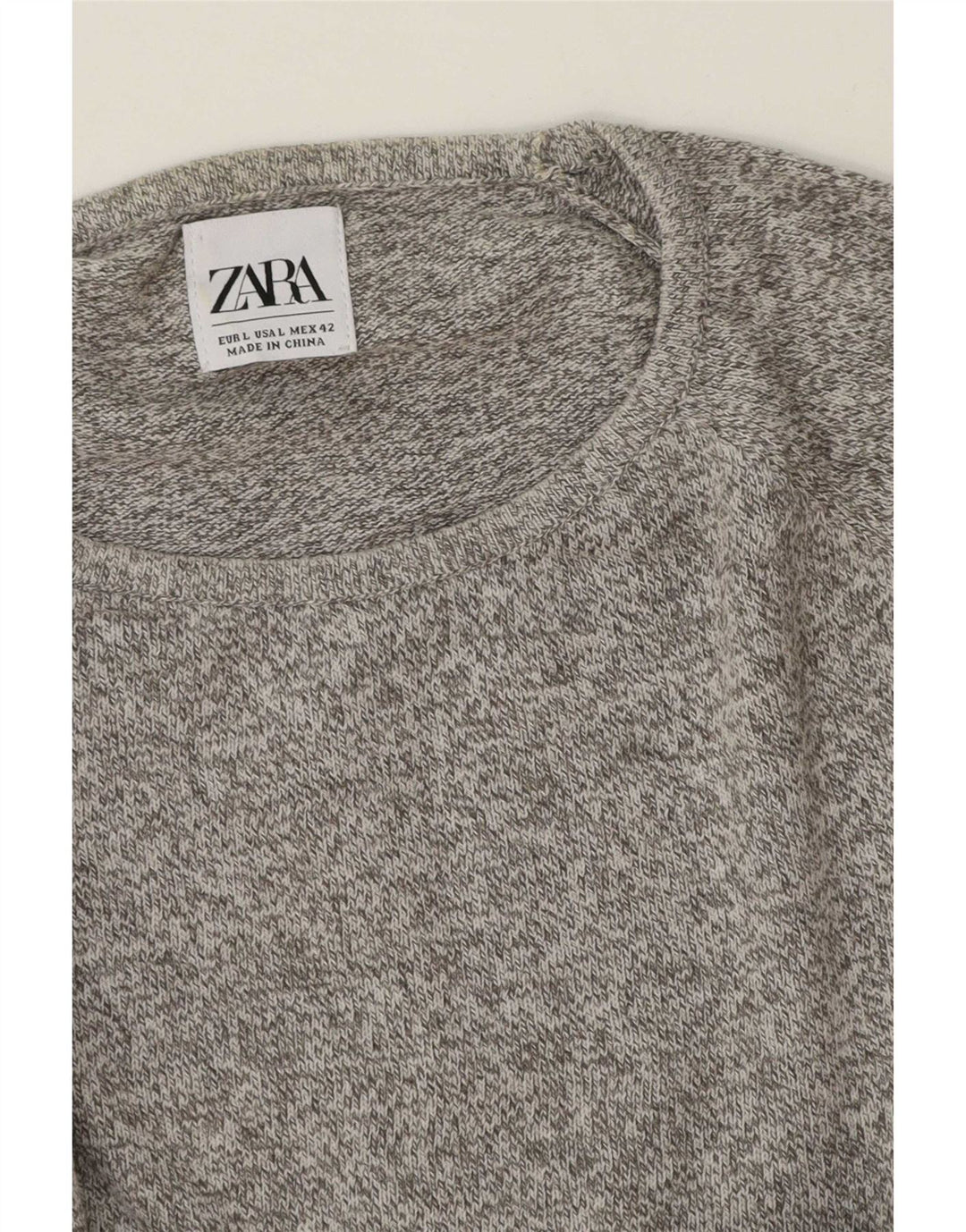 Мужской джемпер с круглым вырезом Zara, большой серый в крапинку