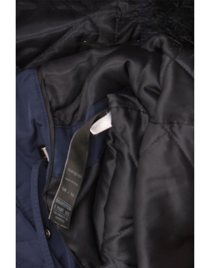 MARKS & SPENCER Womens Autograph Hooded Parka Jacket UK 14 Large Navy Blue