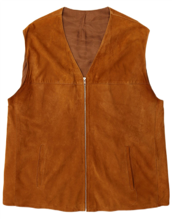 Vintage Mens Suede Gilet UK 40 Large Brown