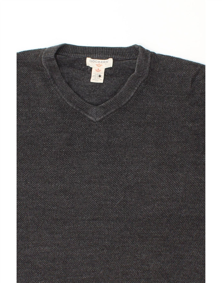 DOCKERS Mens V-Neck Jumper Sweater XL Grey Acrylic Vintage Dockers and Second-Hand Dockers from Messina Hembry 