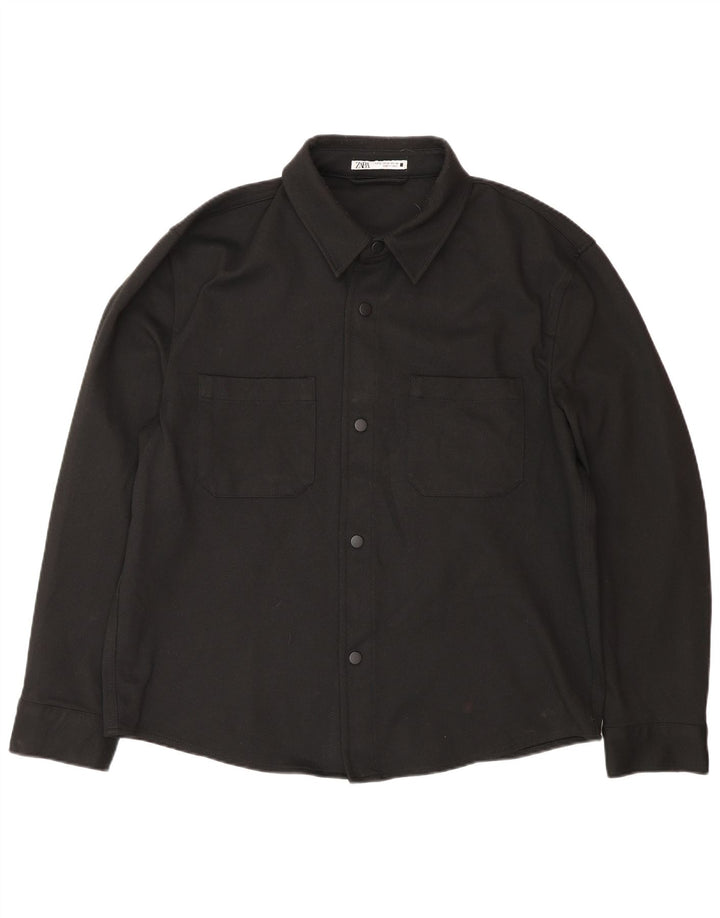 Zara Mens Overshirt Shirt XL Black Polyester