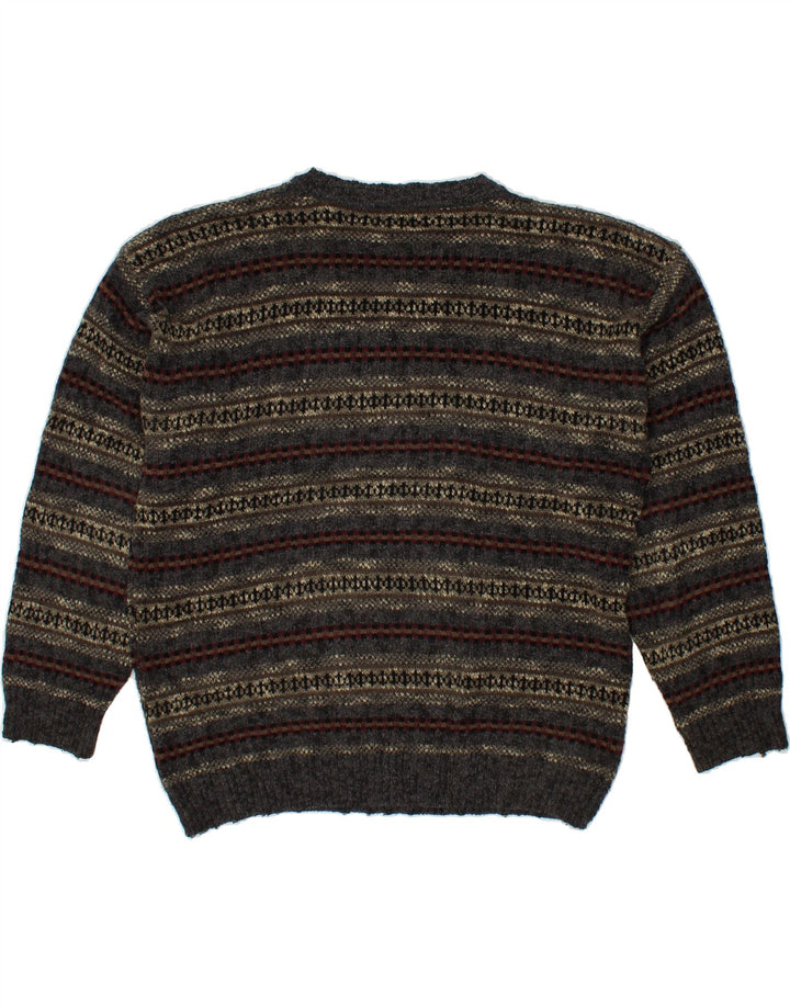DOCKERS Mens Crew Neck Jumper Sweater Medium Grey Fair Isle Acrylic