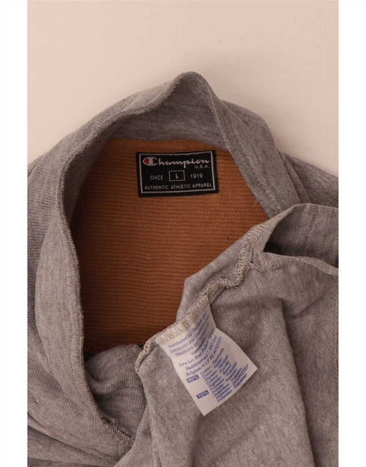 Champion Top da uomo con zip e collo a maniche lunghe in cotone grigio grande